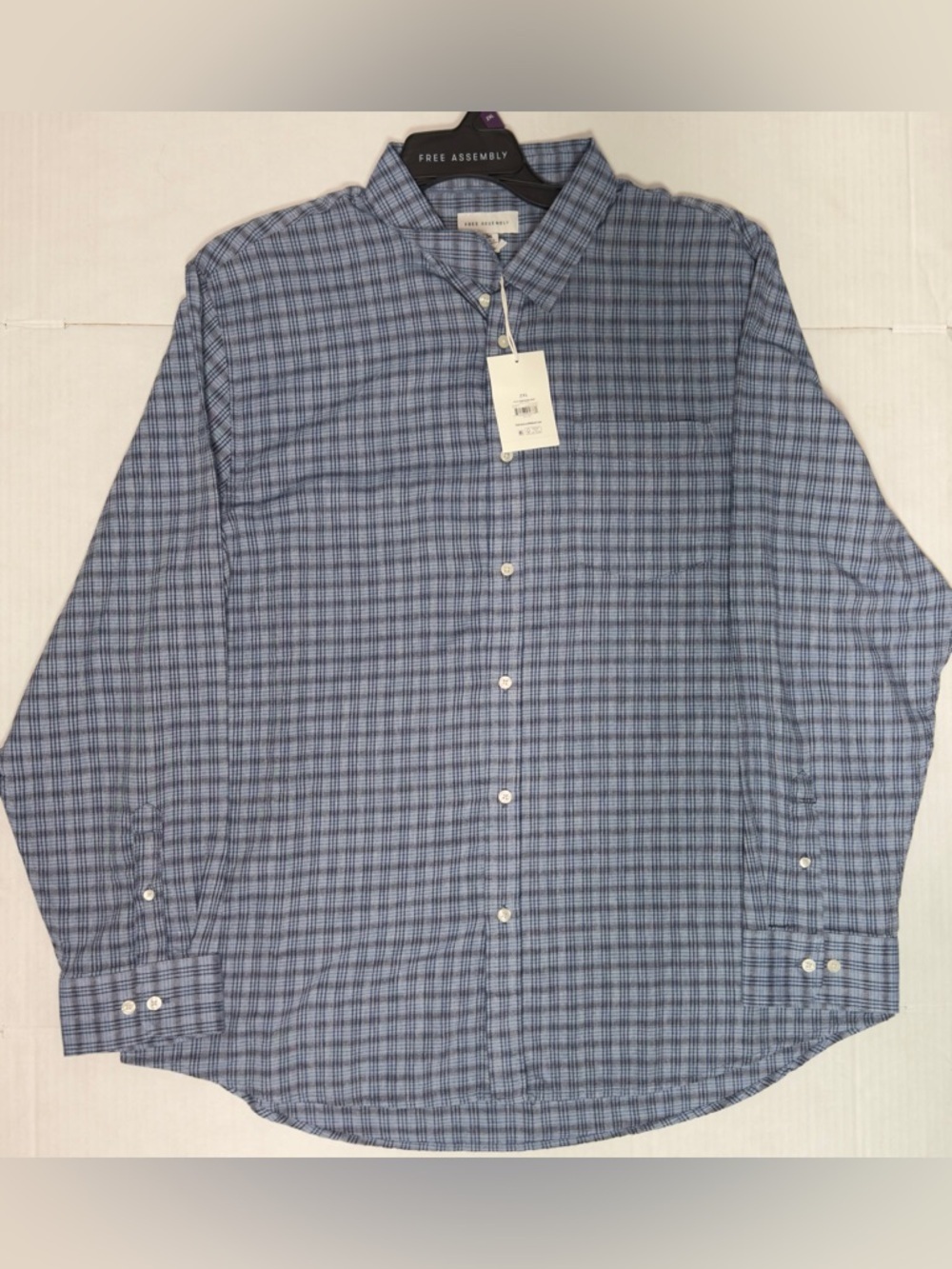 Free Assembly Men’s Blue Plaid Casual Button-Down Shirt